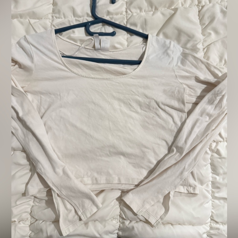 H&M White Long Sleeve Crop Top